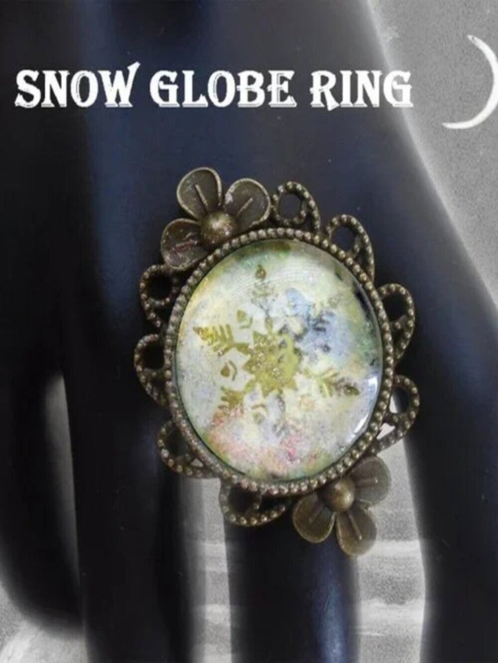 Snowflake Snow Globe Ring Winter Snowflake Ring, FUNKY SUMMER JEWELRY